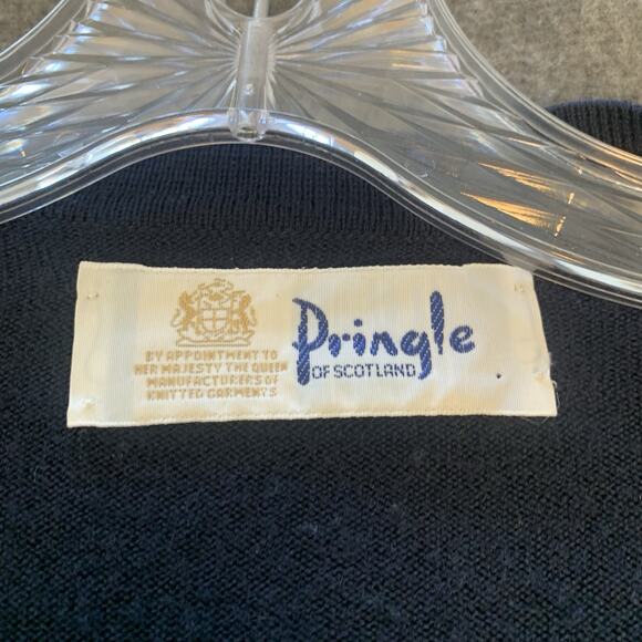 Vtg Pringle of Scotland Sweater Mens 44 Large Cardigan Blue 100% Lambswool - Picture 8 of 11